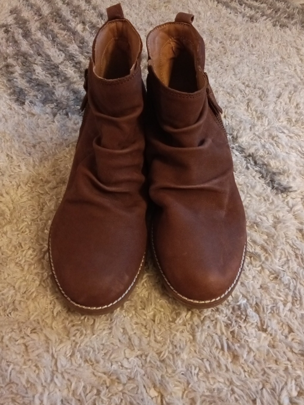 Earth Leather Zip Women's Brown Ankle Boots - Casual Zip Booties - Picture 13 of 14
